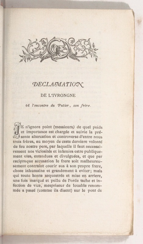 Trois déclamations esquelles l'Ivrongne, le Putier et le Joueur de Dez débattent Trois déclamations esquelles l'Ivrongne, le Putier et le Joueur de Dez débattent