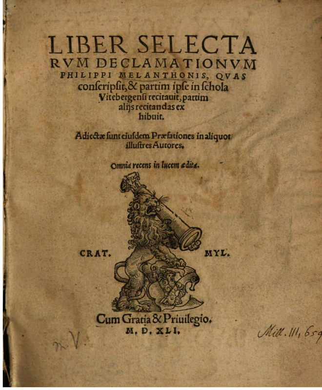 Liber Selectarum Declamationum Philippi Melanthonis