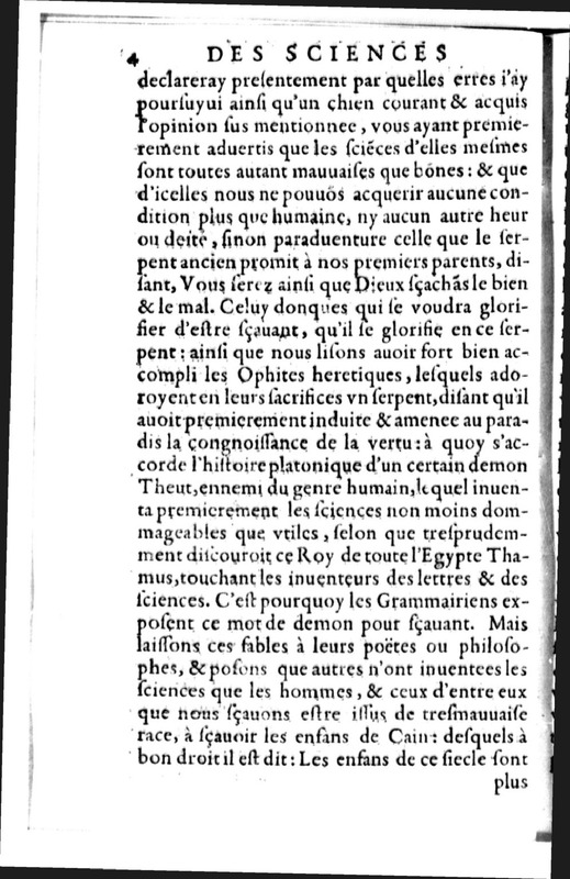 Declamation sur l'incertitude, vanité et abus des sciences