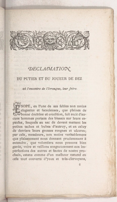 Trois déclamations esquelles l'Ivrongne, le Putier et le Joueur de Dez débattent Trois déclamations esquelles l'Ivrongne, le Putier et le Joueur de Dez débattent