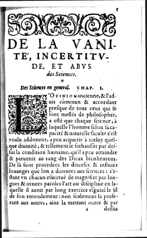 Declamation sur l'incertitude, vanité et abus des sciences