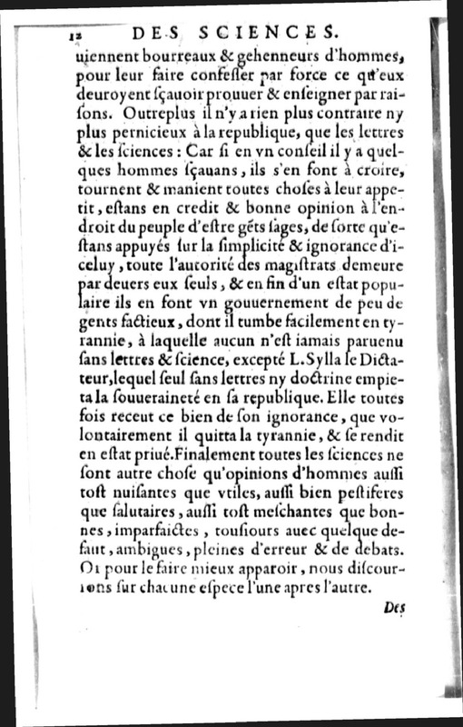 Declamation sur l'incertitude, vanité et abus des sciences