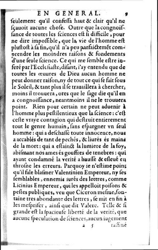 Declamation sur l'incertitude, vanité et abus des sciences