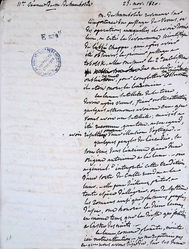 Cours privé de philosophie naturelle donné par Alexander von Humboldt ; 1820-1822 Cours privé de philosophie naturelle donné par Alexander von Humboldt ; 1820-1822