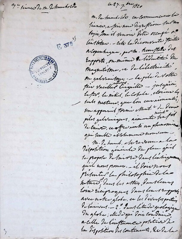 Cours privé de philosophie naturelle donné par Alexander von Humboldt ; 1820-1822 Cours privé de philosophie naturelle donné par Alexander von Humboldt ; 1820-1822