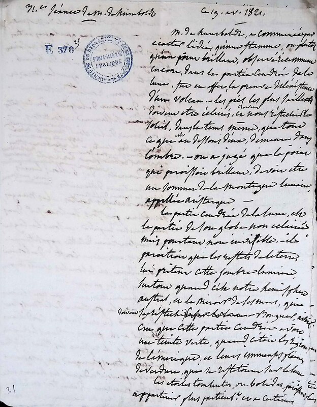 Cours privé de philosophie naturelle donné par Alexander von Humboldt ; 1820-1822