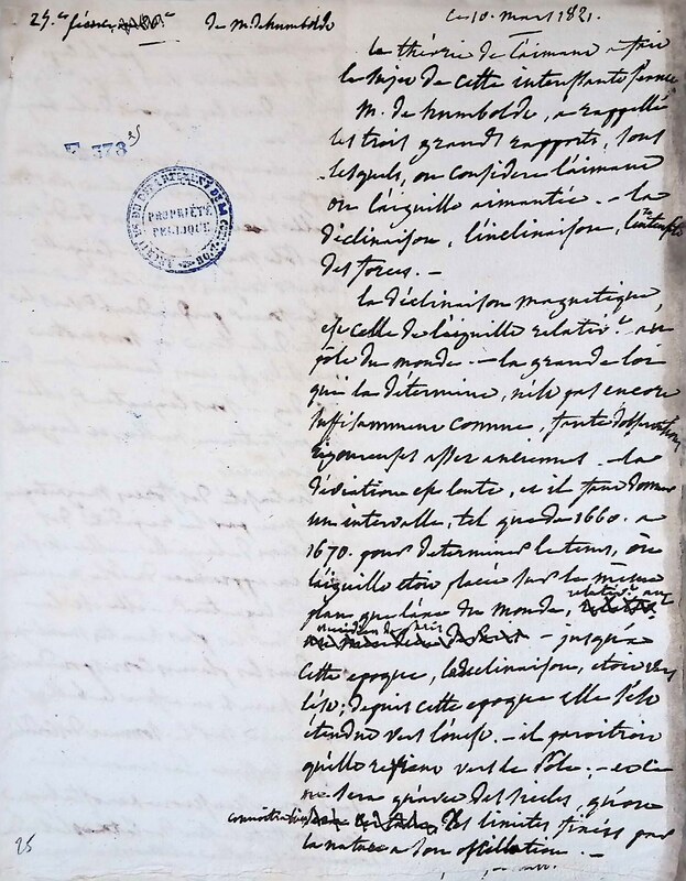 Cours privé de philosophie naturelle donné par Alexander von Humboldt ; 1820-1822