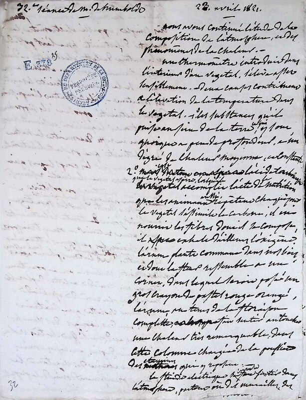 Cours privé de philosophie naturelle donné par Alexander von Humboldt ; 1820-1822