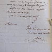 Lettre de Clery à V. de Chastenay, Chatillon sur seine, 15 Xbre 1810