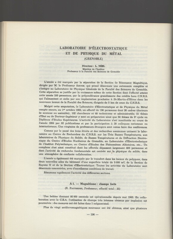 Rapport CNRS 1964-1965 Rapport CNRS 1964-1965