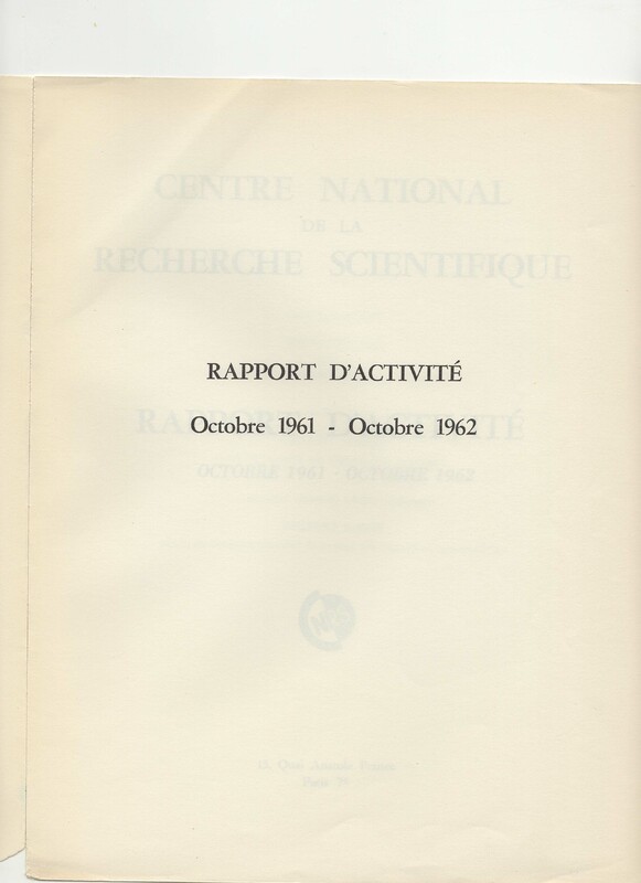 Rapport CNRS 1961-1962
