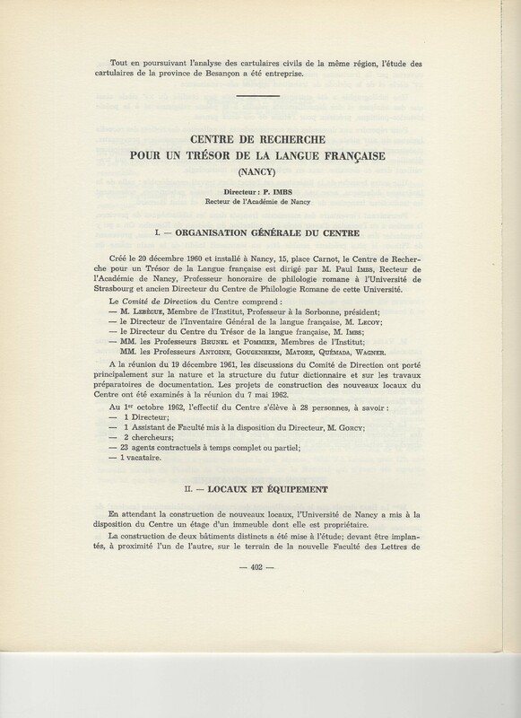 Rapport CNRS 1961-1962