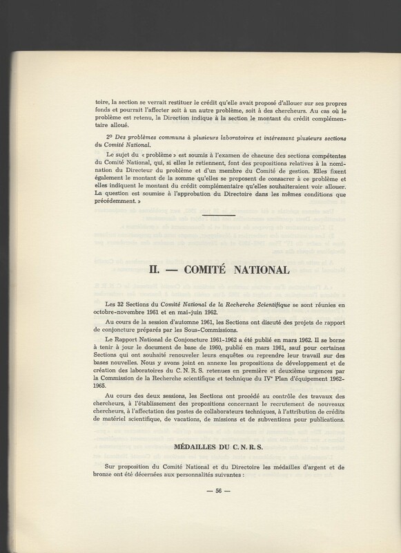 Rapport CNRS 1961-1962