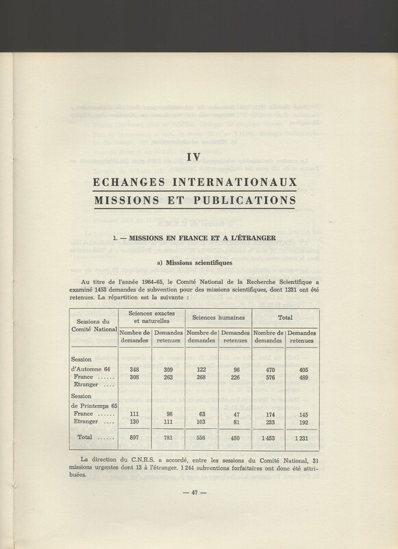 Rapport CNRS 1964-1965 Rapport CNRS 1964-1965