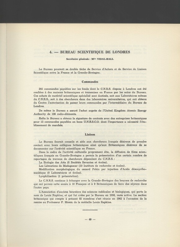 Rapport CNRS 1961-1962