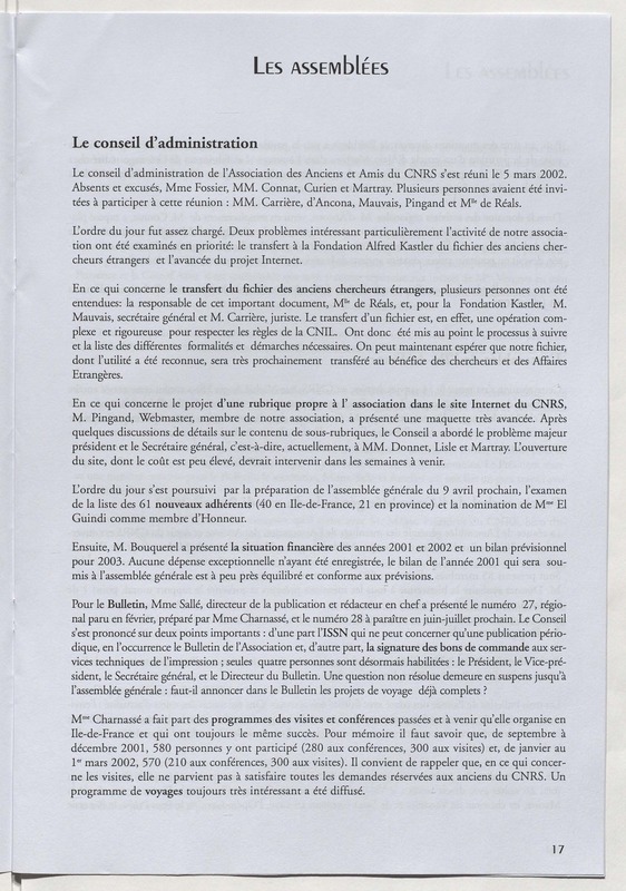 Bulletin de l'Association des anciens et des amis du CNRS n°29 Bulletin de l'Association des anciens et des amis du CNRS n°29