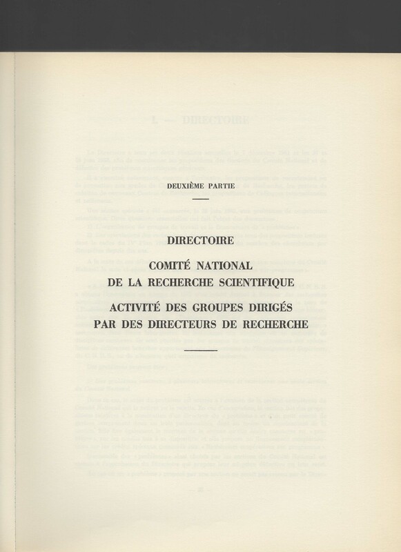 Rapport CNRS 1961-1962