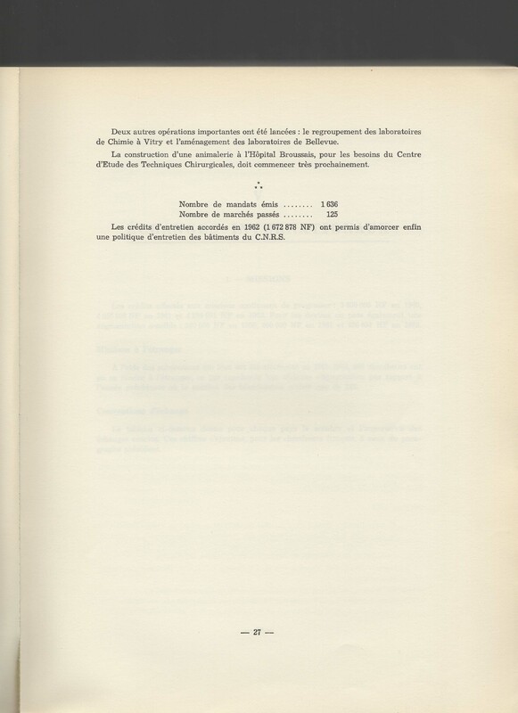 Rapport CNRS 1961-1962
