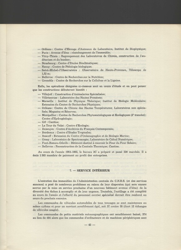 Rapport CNRS 1964-1965 Rapport CNRS 1964-1965