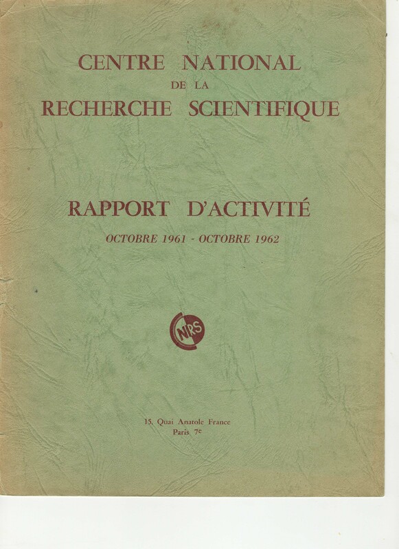 Rapport CNRS 1961-1962