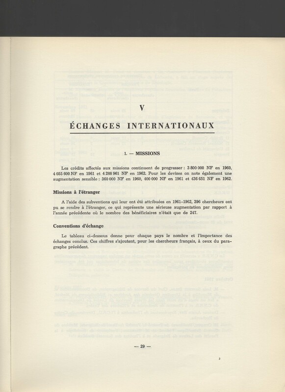 Rapport CNRS 1961-1962