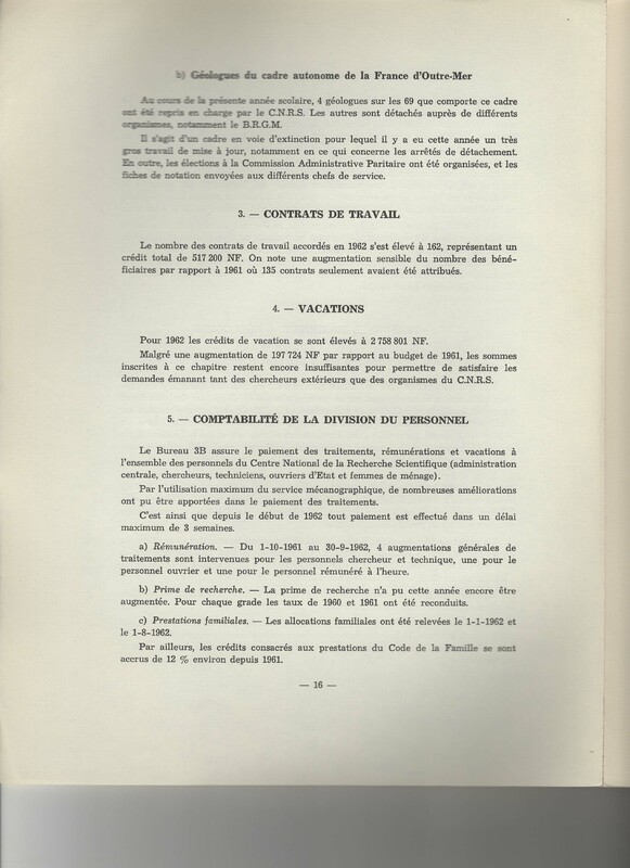 Rapport CNRS 1961-1962