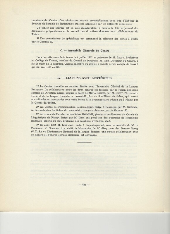 Rapport CNRS 1961-1962