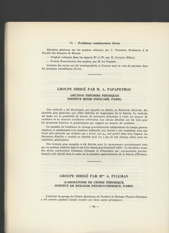 Rapport CNRS 1961-1962