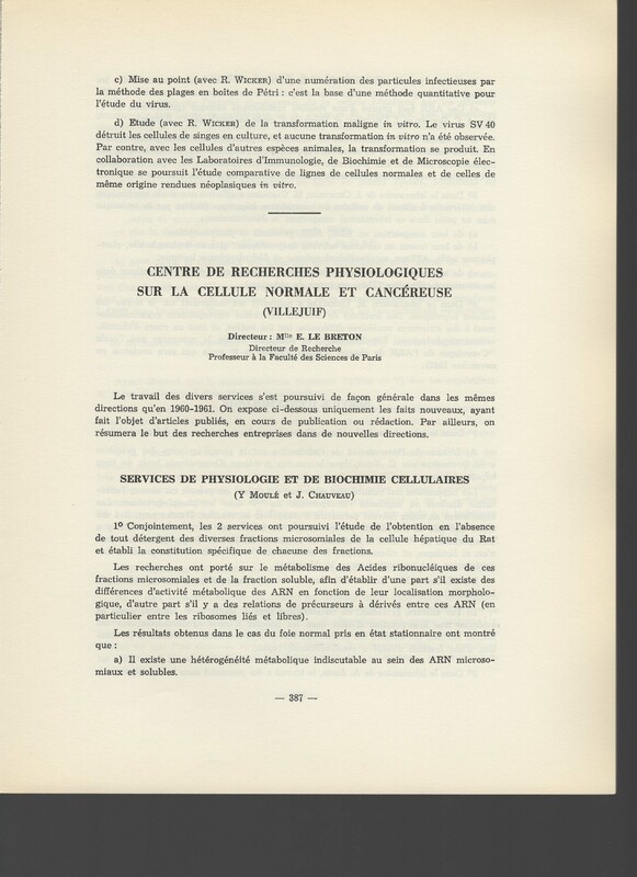 Rapport CNRS 1961-1962