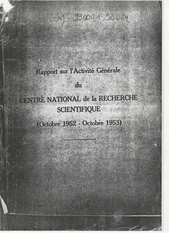 Rapport CNRS 1952-1953