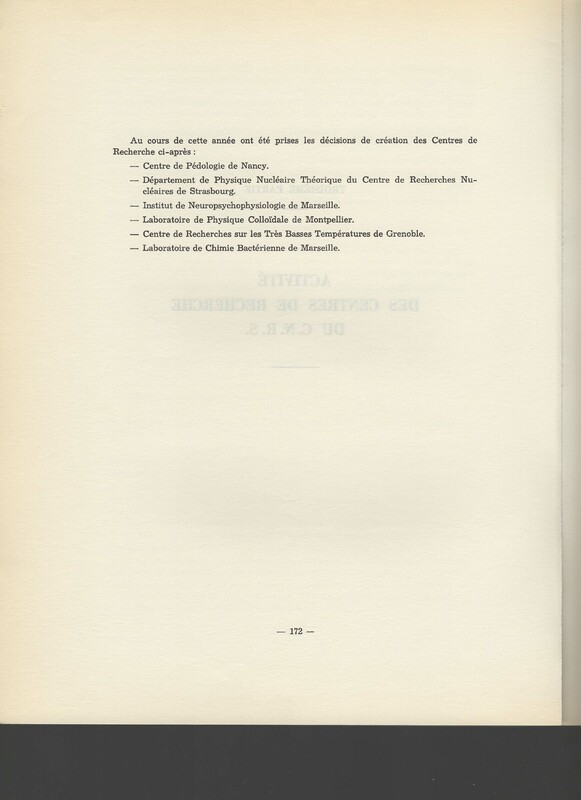 Rapport CNRS 1961-1962