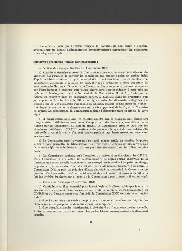 Rapport CNRS 1961-1962