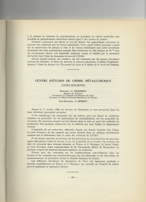 Rapport CNRS 1958-1959