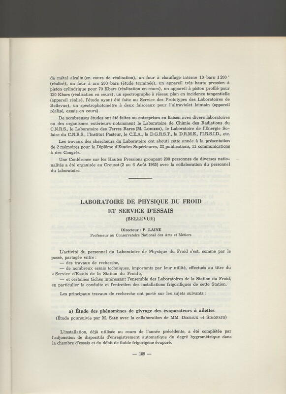 Rapport CNRS 1964-1965 Rapport CNRS 1964-1965