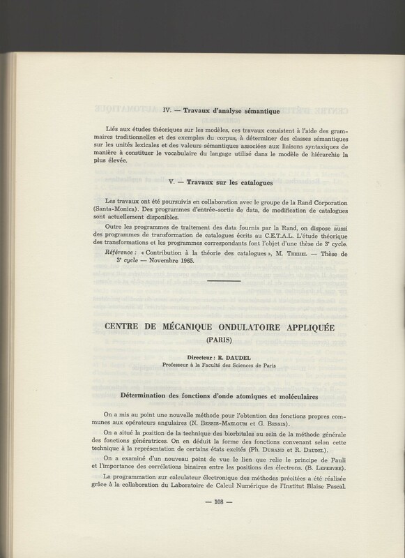 Rapport CNRS 1964-1965 Rapport CNRS 1964-1965