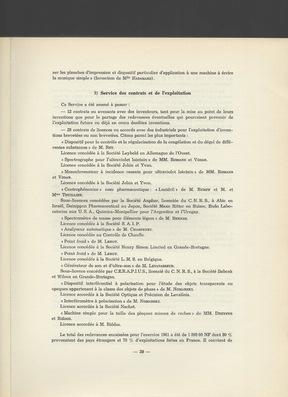 Rapport CNRS 1961-1962