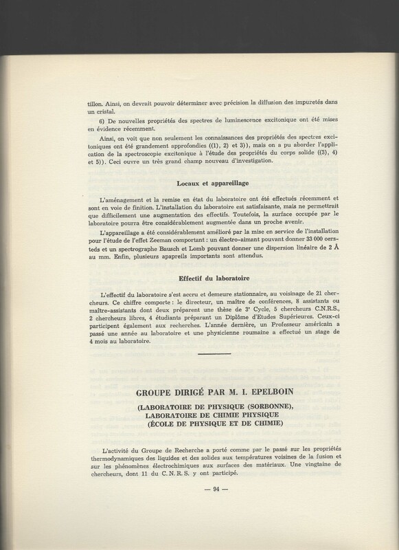 Rapport CNRS 1961-1962
