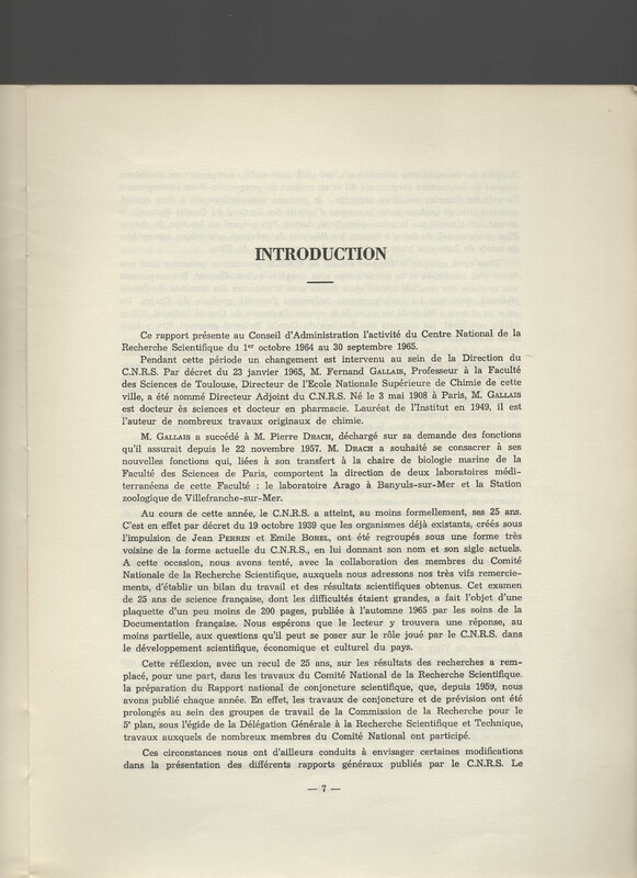Rapport CNRS 1964-1965 Rapport CNRS 1964-1965