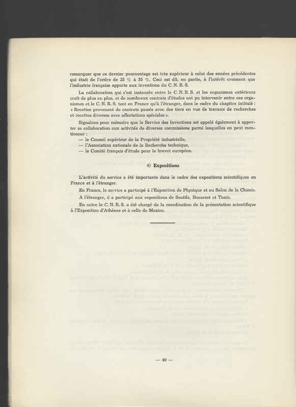 Rapport CNRS 1961-1962