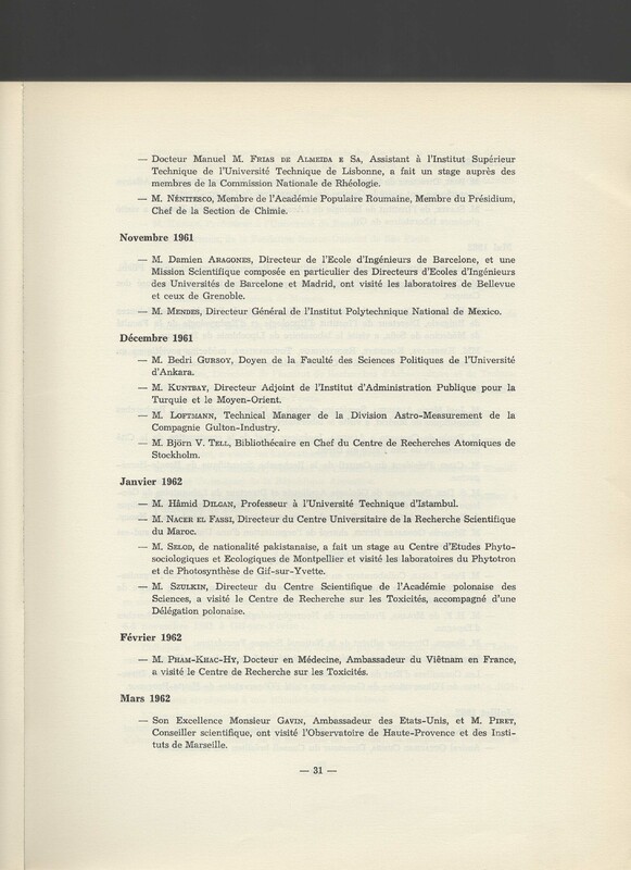 Rapport CNRS 1961-1962