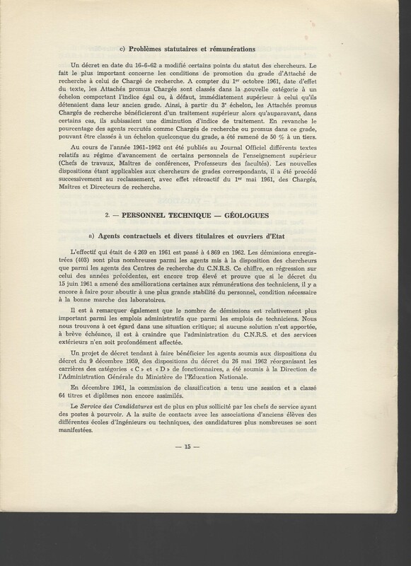 Rapport CNRS 1961-1962