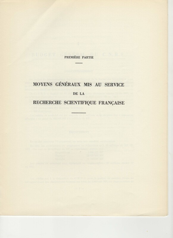Rapport CNRS 1961-1962