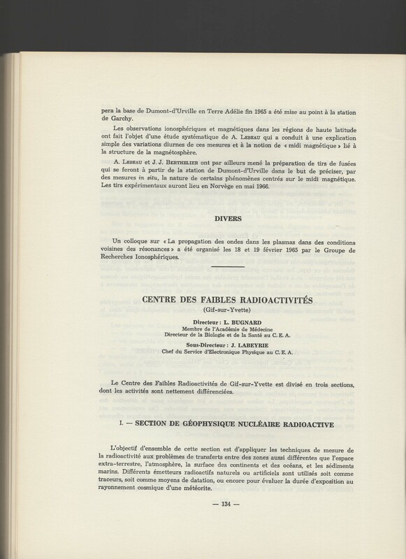 Rapport CNRS 1964-1965 Rapport CNRS 1964-1965