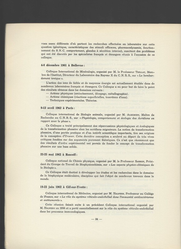 Rapport CNRS 1961-1962