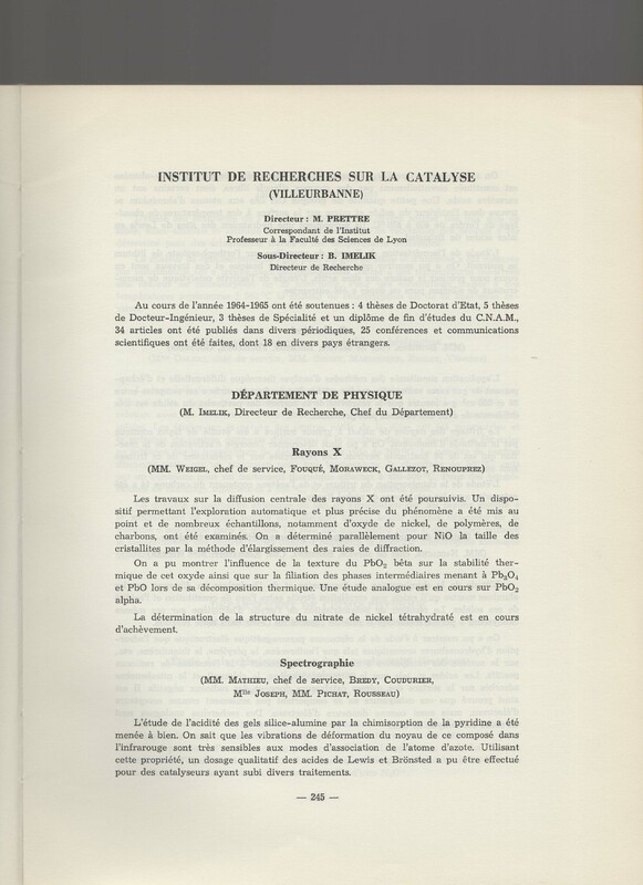 Rapport CNRS 1964-1965 Rapport CNRS 1964-1965
