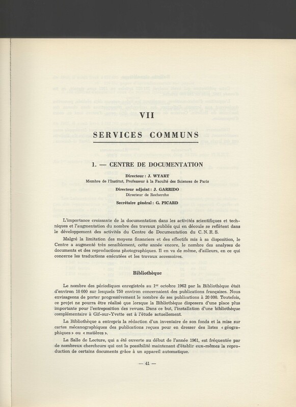 Rapport CNRS 1961-1962