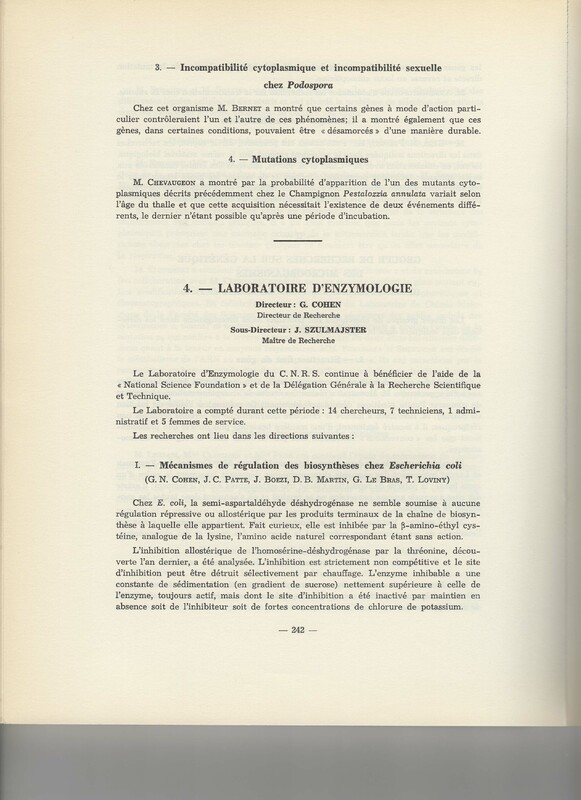 Rapport CNRS 1961-1962