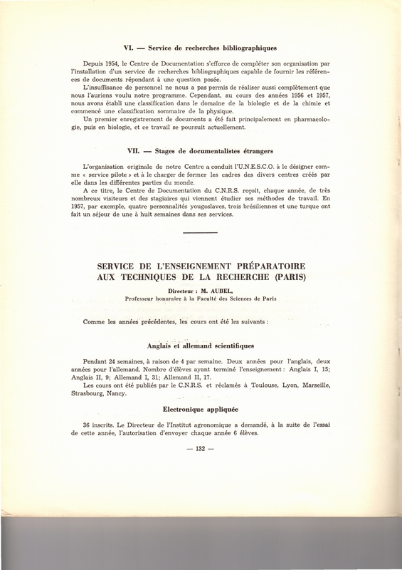 Rapport CNRS 1956-1957 Rapport CNRS 1956-1957