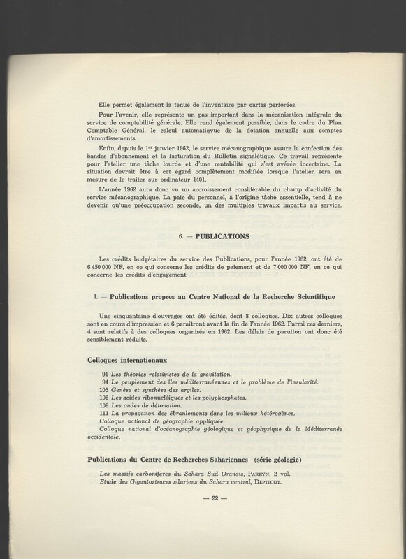 Rapport CNRS 1961-1962