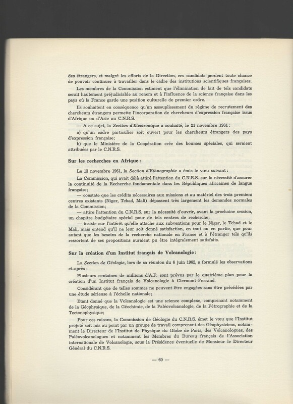Rapport CNRS 1961-1962